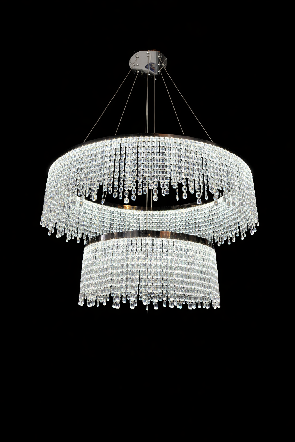 Double Ring Crystal Chandelier – LED Chrome Statement