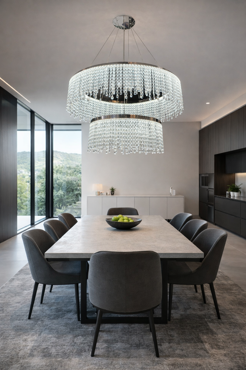 Double Ring Crystal Chandelier – LED Chrome Statement - Image 2