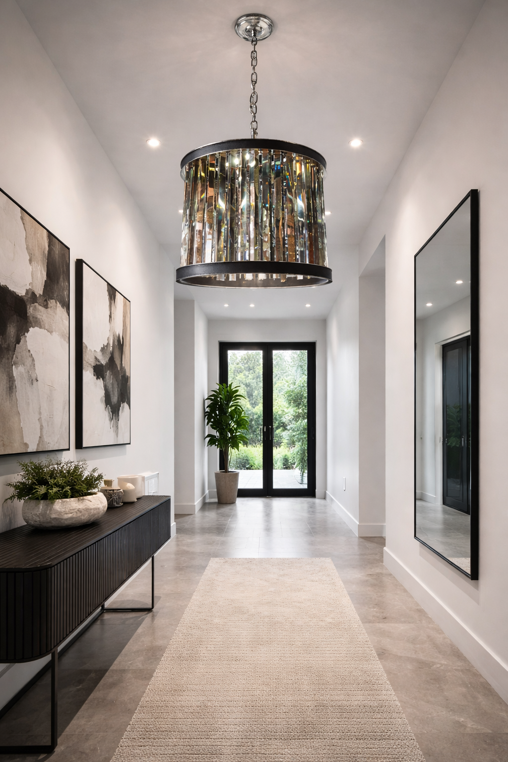 Charcoal Crystal Drum Chandelier – Modern Leather Trim | - Image 2