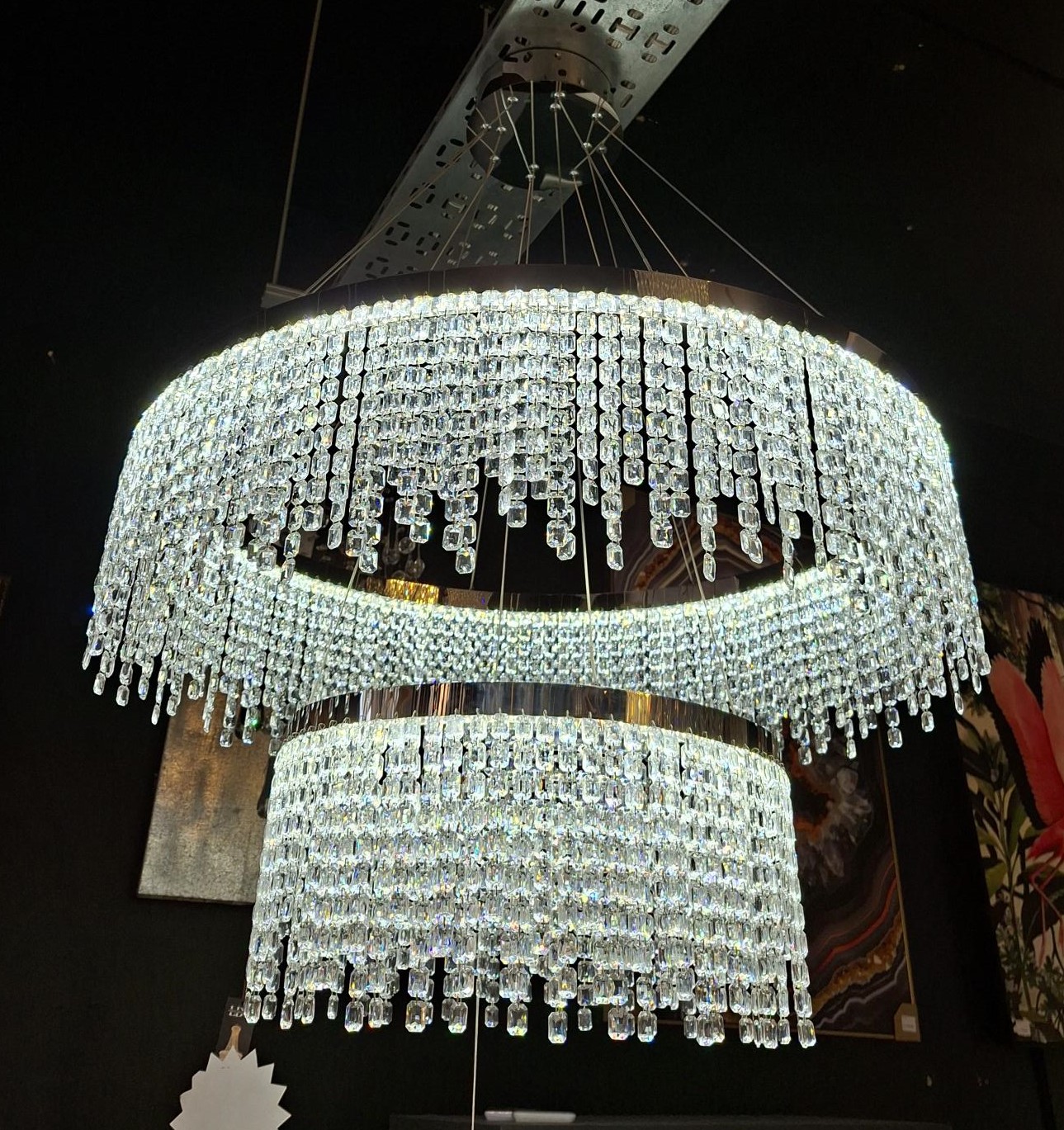 Double Ring Crystal Chandelier – LED Chrome Statement - Image 4
