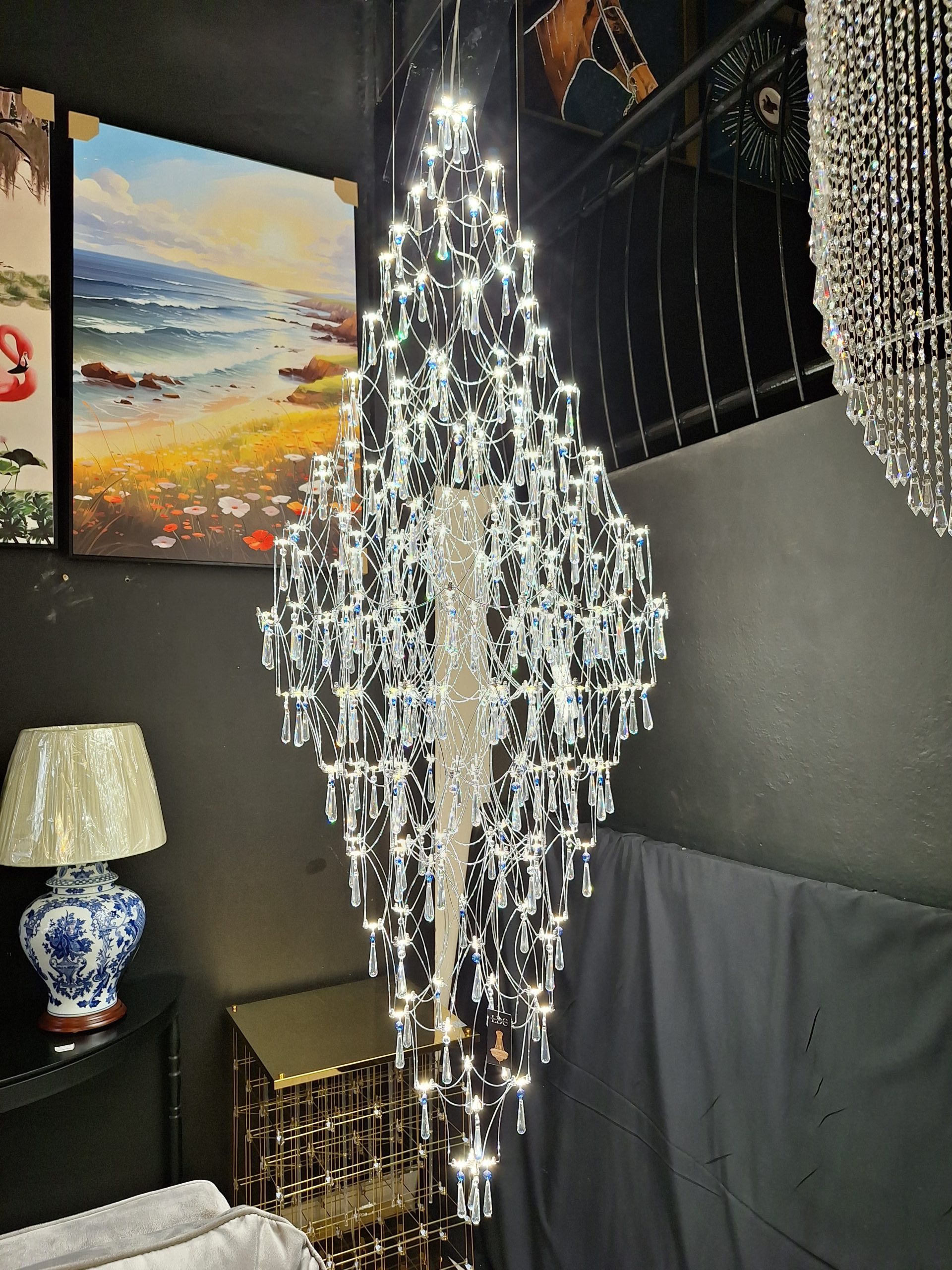 Elegant Cascading Crystal Chandelier – Double-Volume Lighting - Image 4