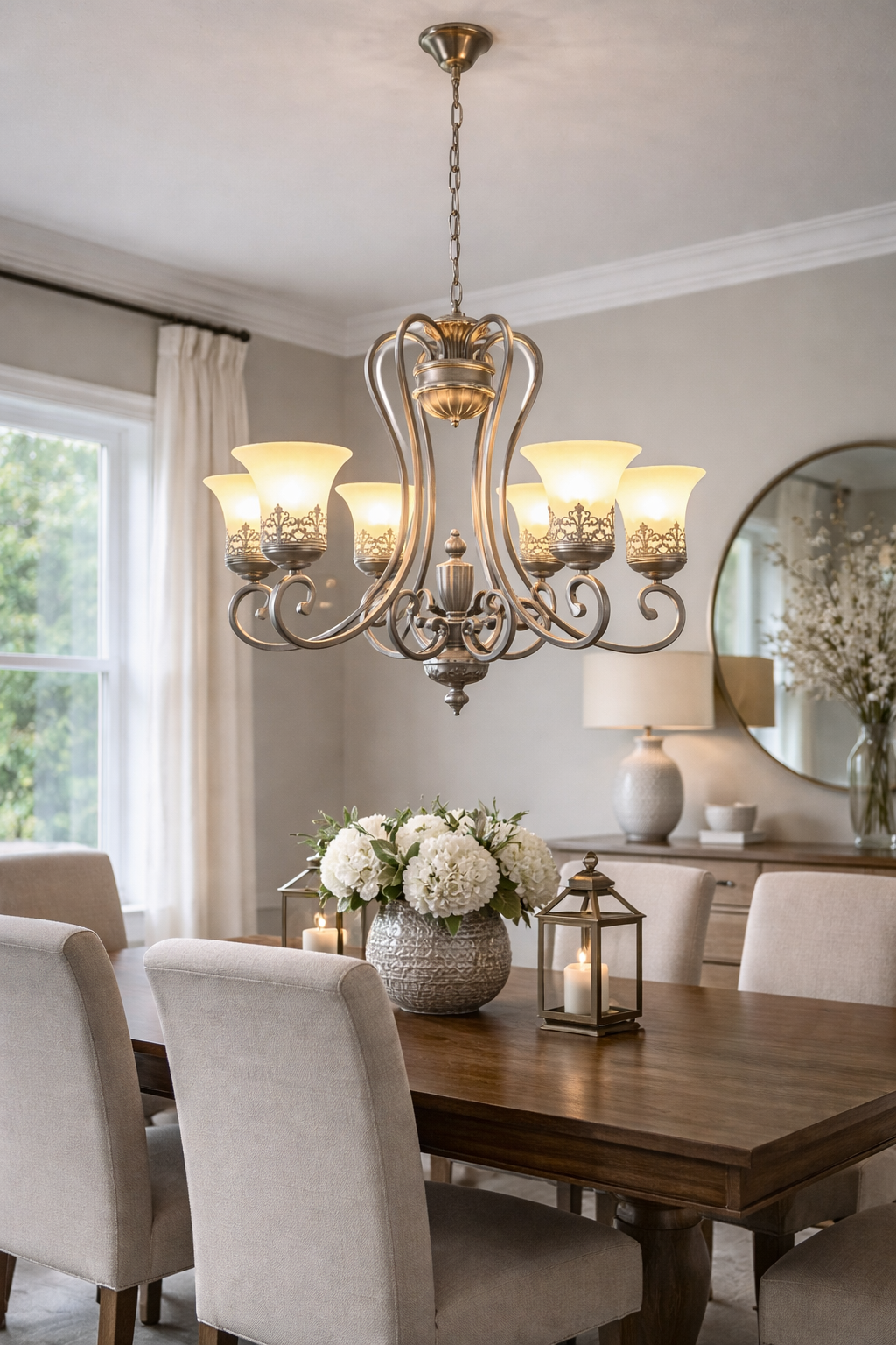 6-Light Chandelier – Black with Frosted Glass Shades - Image 2