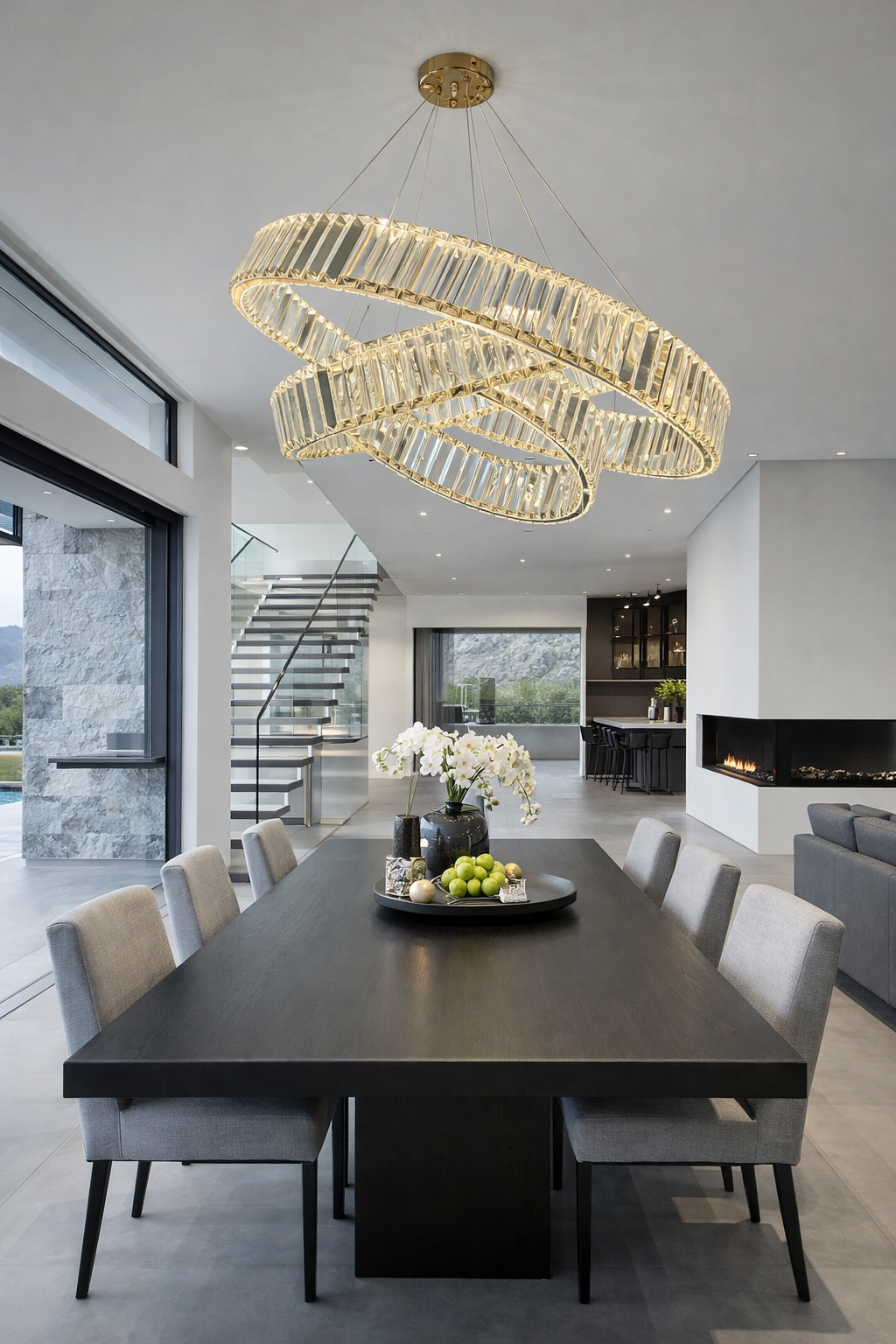 Luxury 3-Ring Crystal Chandelier | Modern LED Ceiling Light - Image 2