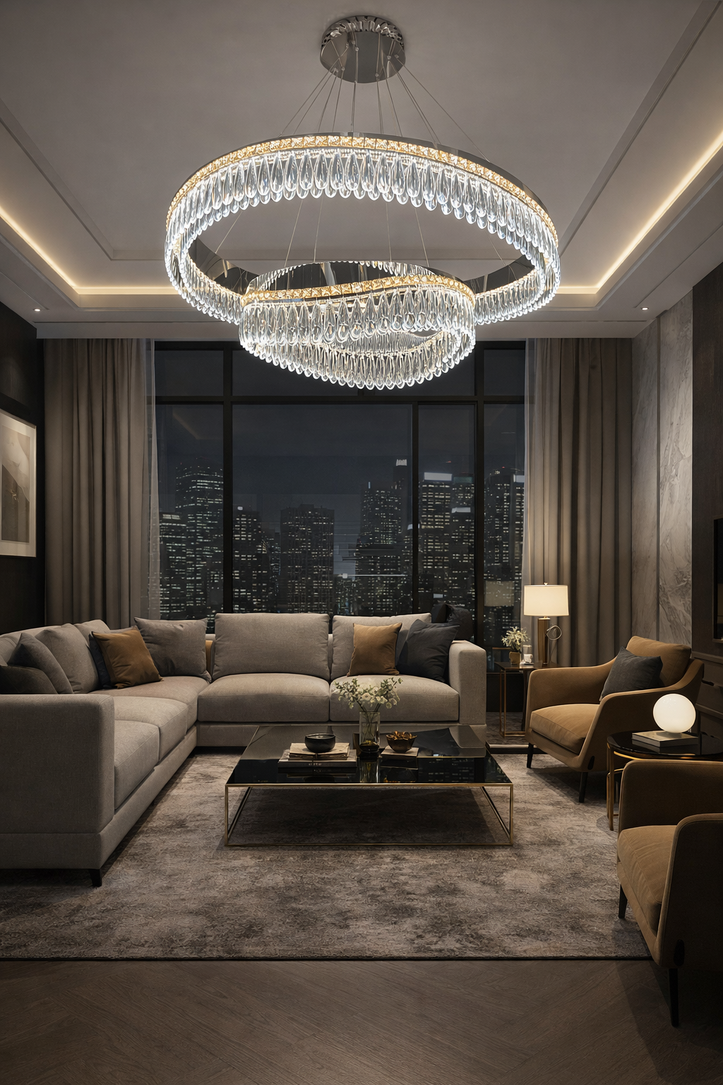 Modern Dual-Ring Crystal LED Chandelier – Contemporary Statement Lighting - Image 2