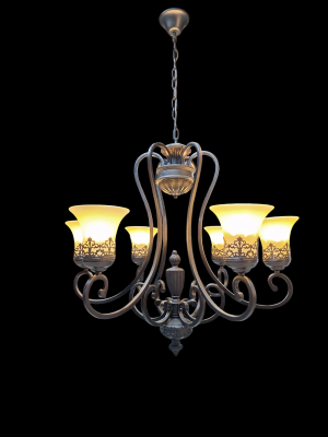 6-Light Chandelier – Black with Frosted Glass Shades