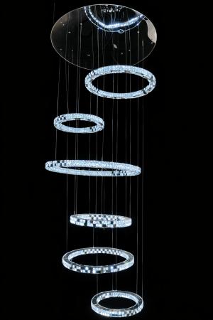 6-Ring Crystal LED Chandelier 468W – Grand Cascading Ring Statement