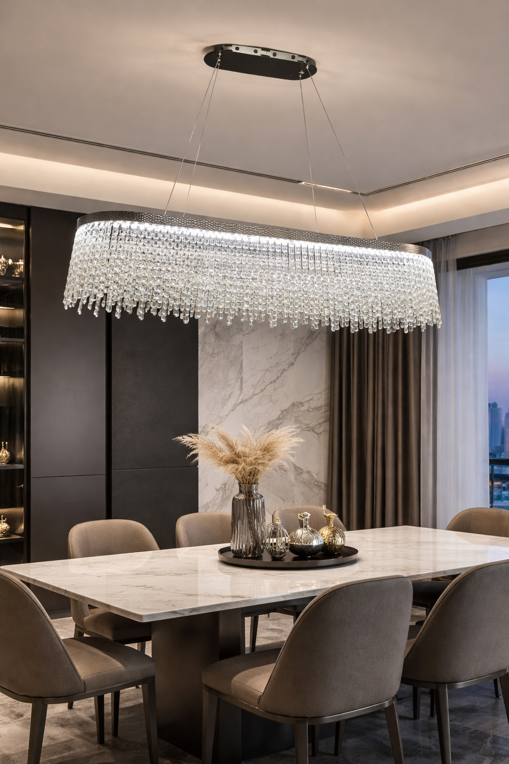 1000mm Hammered Chrome Crystal Chandelier – LED Statement - Image 2