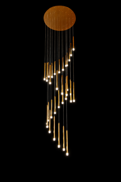 Cascading LED Pendant Chandelier – Gold Multi-Pendant Staircase Light