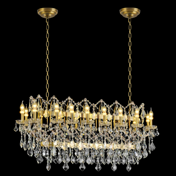 Oval Crystal Chandelier – 18 Light Gold Dining Room Statement
