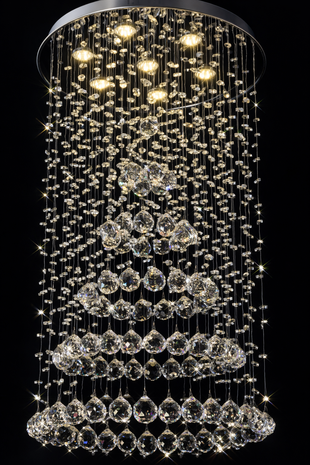 Crystal Cascade Chandelier 400mm – Modern Cylindrical LED Feature Light