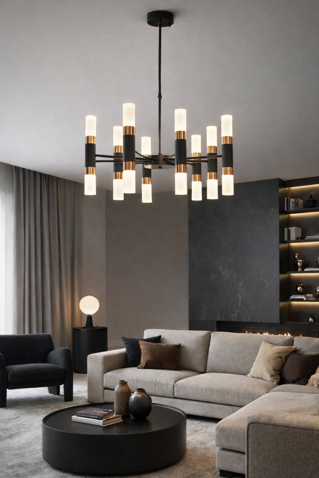 12 Light Black & Gold LED Chandelier 800mm – Modern Statement Design - Image 2