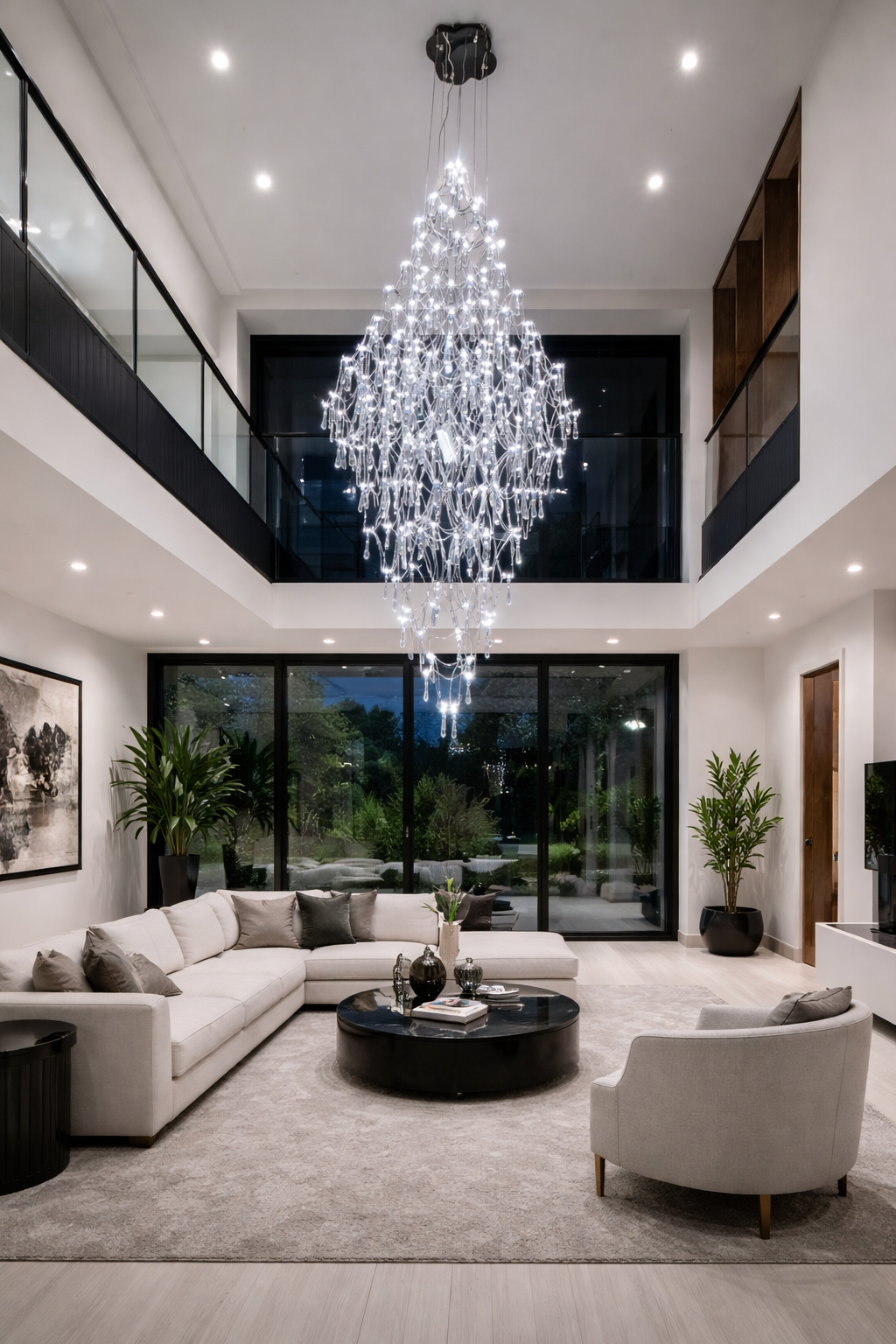 Elegant Cascading Crystal Chandelier – Double-Volume Lighting - Image 2