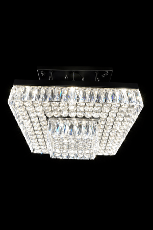 Square LED chandelier with recessed downlights and crystal detailing. Perfect for modern interiors, living rooms, bedrooms, and dining spaces.