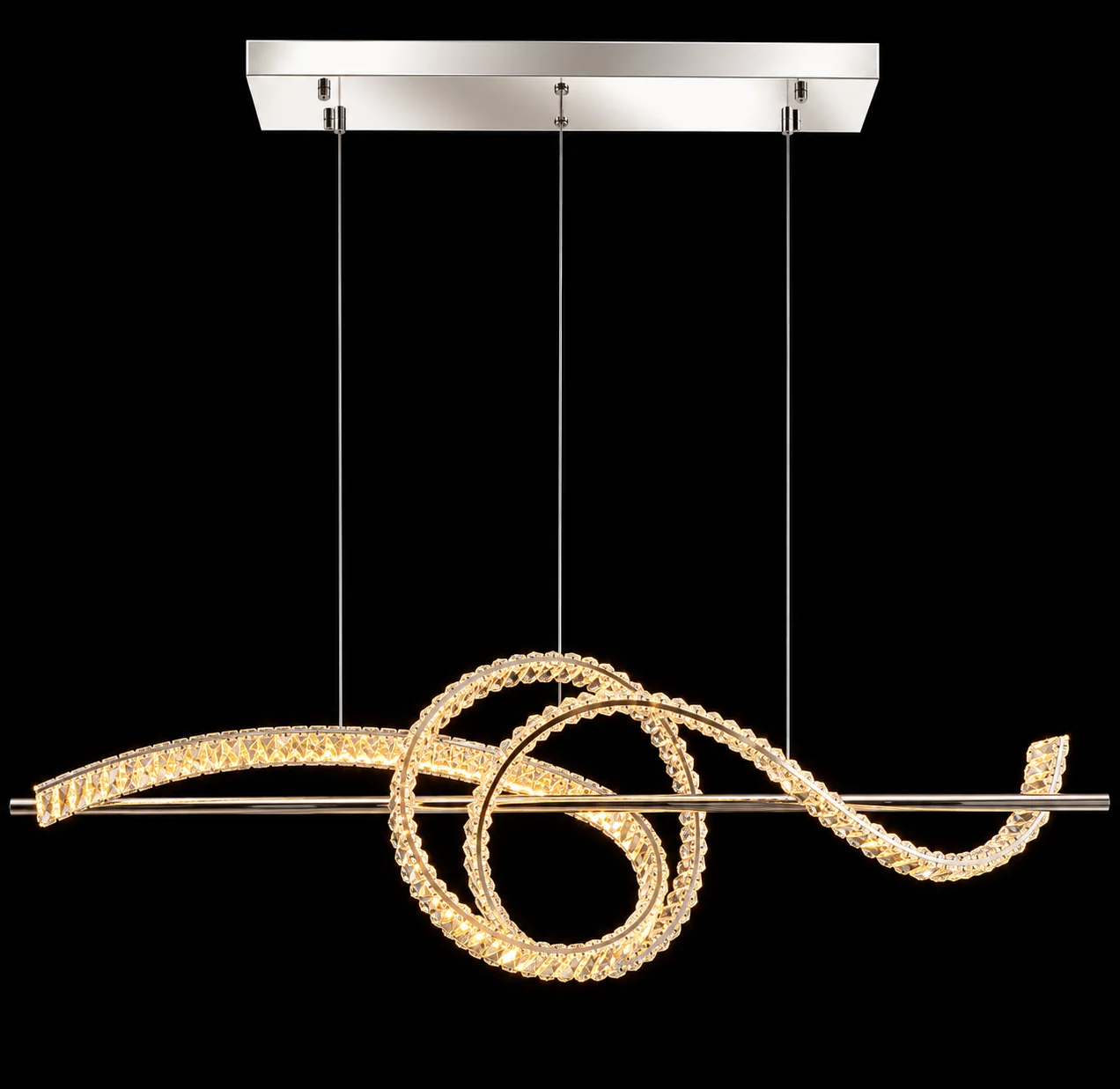 Sculptural Chrome LED Ribbon Chandelier