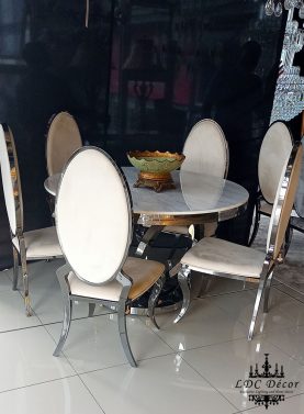 White Round Marble Dining Set and Chairs