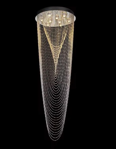 Cascading Crystal Bead Chandelier – Tapered Staircase Statement Light