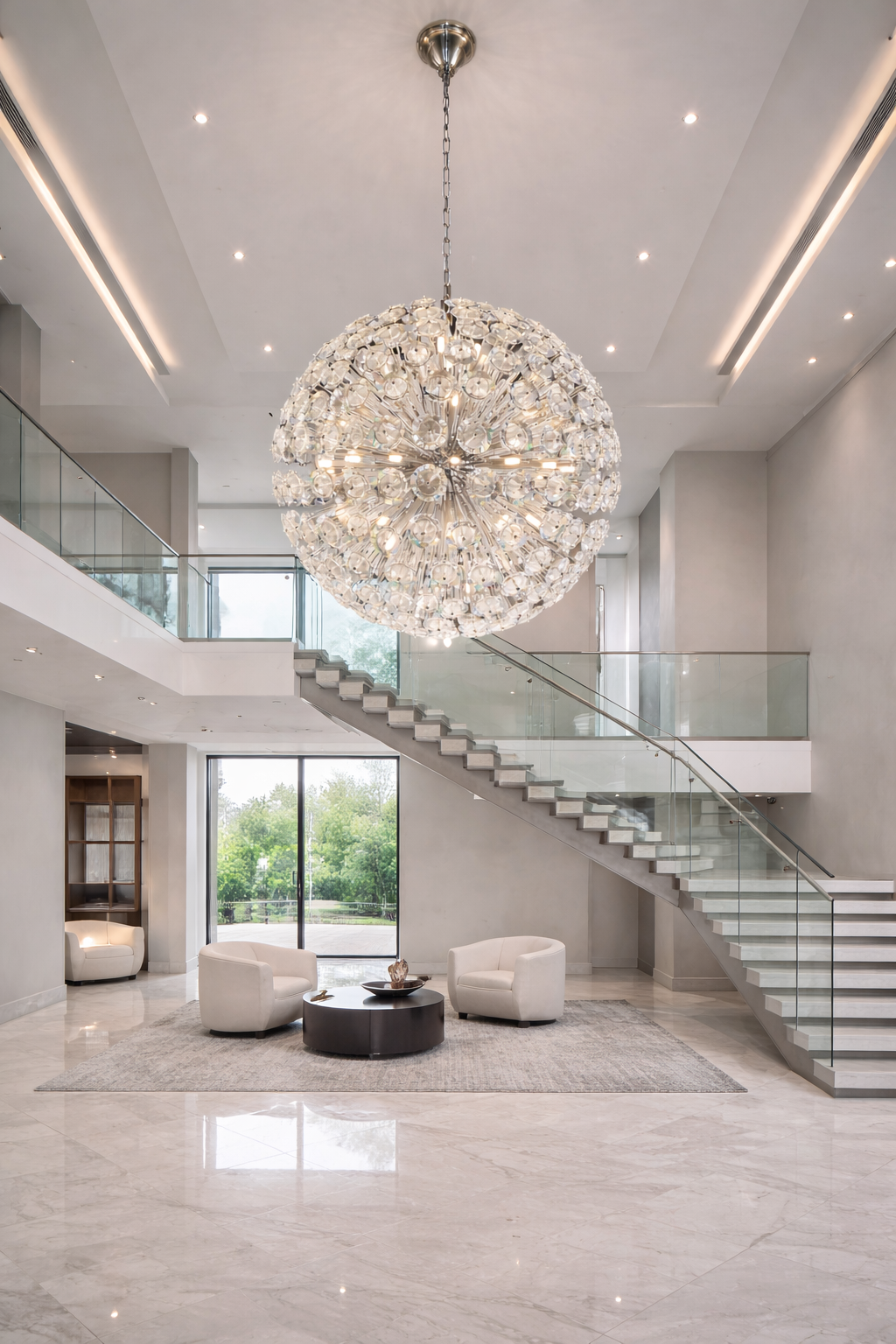 Dandelion Sphere Chandelier – Crystal Chrome Statement - Image 2