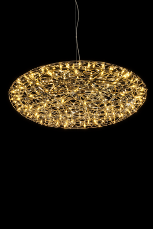 Geometric LED chandelier with a 1000mm open-frame design and integrated lighting. A bold modern pendant light perfect for dining rooms and contemporary interiors.