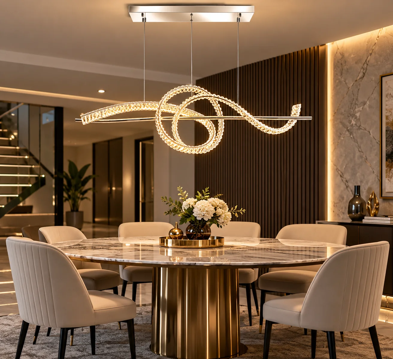 Sculptural Chrome LED Ribbon Chandelier - Image 3