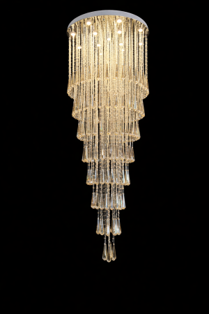 Champagne Cascading Crystal Chandelier – Double-Volume Statement
